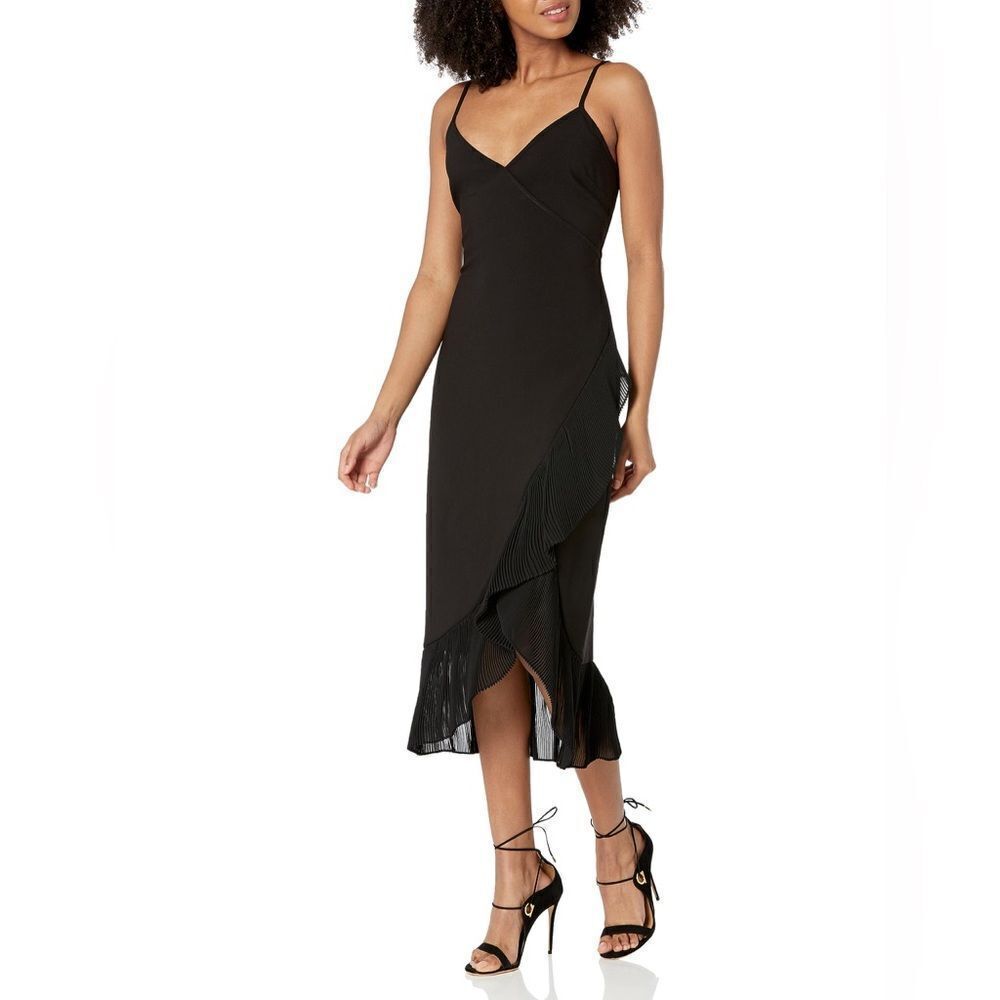 Likely Hollina Black Ruffled Crossover Hem Sleeveless Cocktail Dress Size 0 NWT